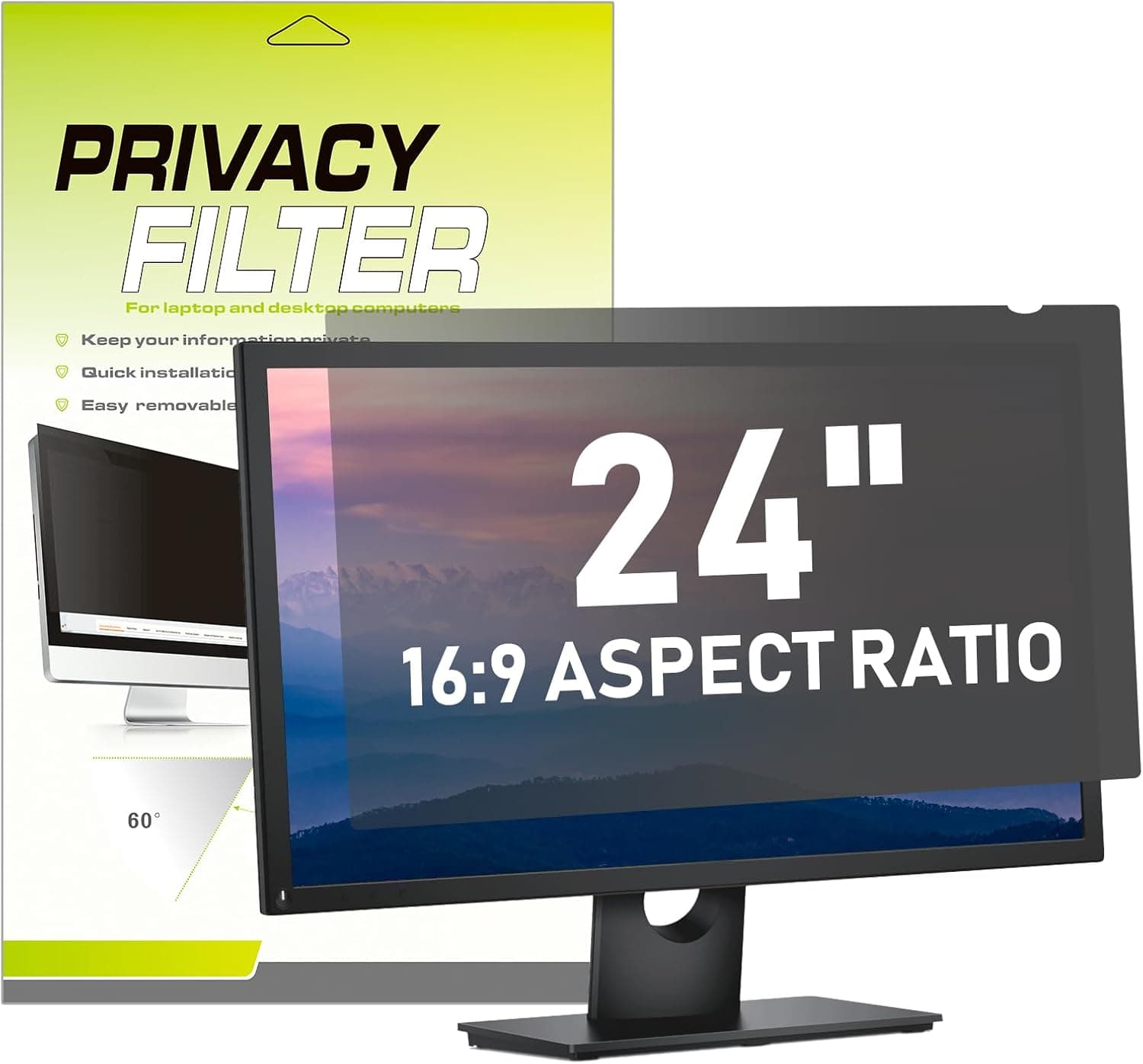 24" Computer Monitor Privacy Screen Anti-Blue Light Filter, Blue Light Screen Filter Reduces Eye Strain, TAA Compliant