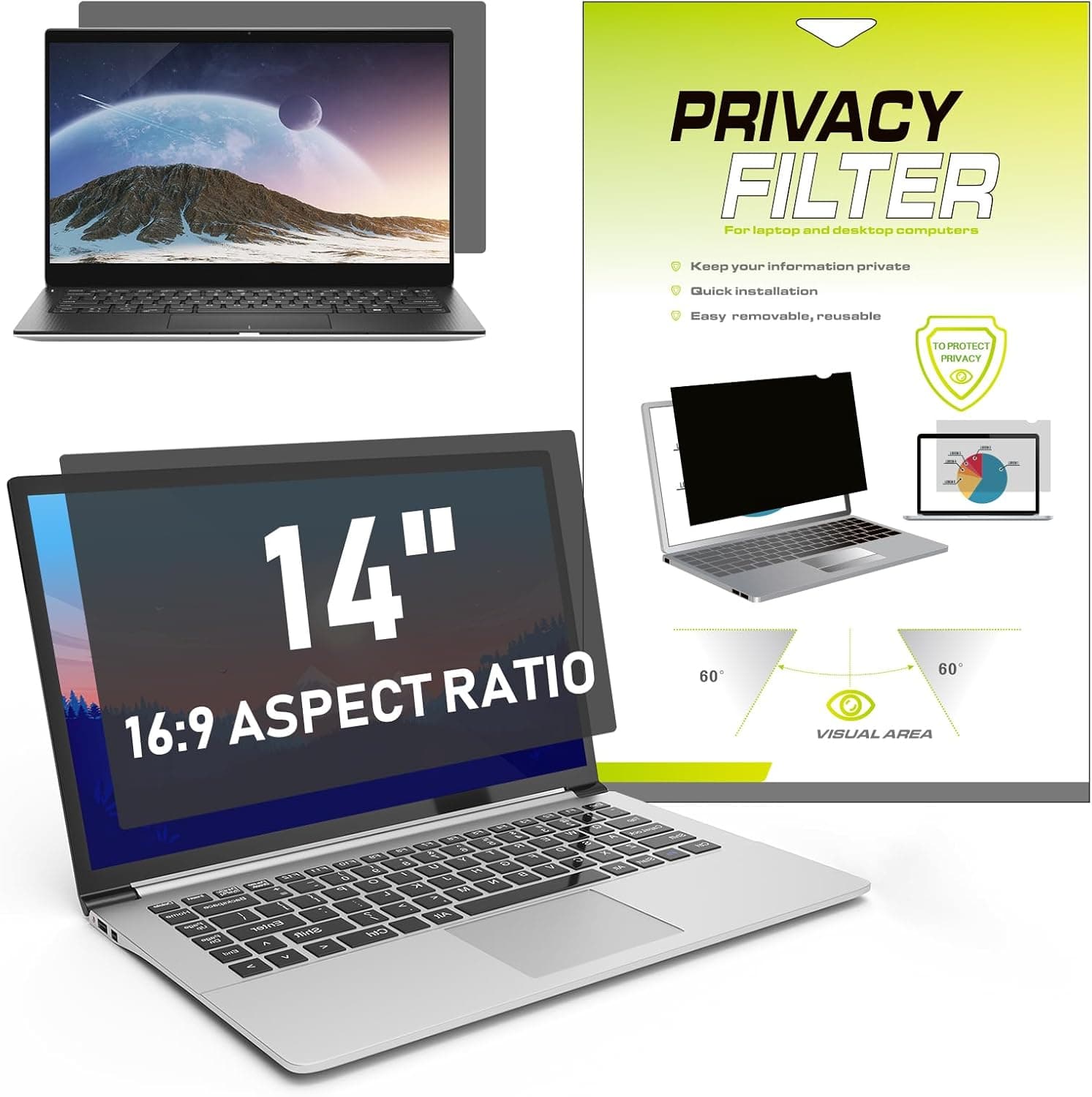 14 Inch Laptop Privacy Screen Protector for 14" Laptops, Anti-Glare & Blue Light Filter, UV Protection, Privacy Screen Filter (12.2"x6.85") Reduces Eye Strain (16:9)